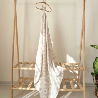 Çizgili Çift Katlı Müslin Bebek Örtüsü | %100 Organik Pamuk | Bej çizgili