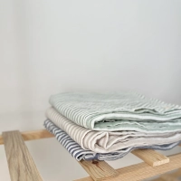 Çizgili Çift Katlı Müslin Bebek Örtüsü | %100 Organik Pamuk | Yeşil çizgili