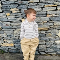 Kahverengi Çizgili Gömlekli Dokuma Çocuk Takım