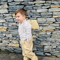 Kahverengi Çizgili Gömlekli Dokuma Çocuk Takım