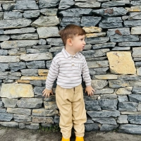 Kahverengi Çizgili Gömlekli Dokuma Çocuk Takım