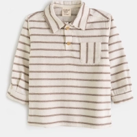 Kahverengi Çizgili Gömlekli Dokuma Çocuk Takım