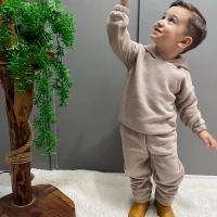 Kışlık Kapüşonlu Polar Çocuk Takım | Bej