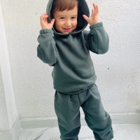 Kışlık Kapüşonlu Polar Çocuk Takım | Haki