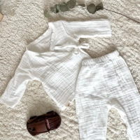 Müslin Bebek Takımı Kimono Takım %100 Organik Pamuklu | Ekru