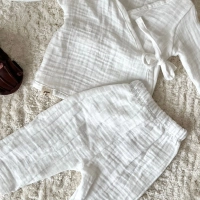 Müslin Bebek Takımı Kimono Takım %100 Organik Pamuklu | Ekru