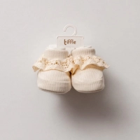 Pamuklu Kaşkorse Bebek Patik Çorap | Dantelli ekru