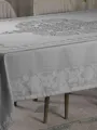 Gri Pano Desen İşlemeli Masa Örtüsü