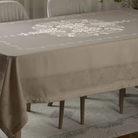 Kapuçino Pano Desen İşlemeli Masa Örtüsü
