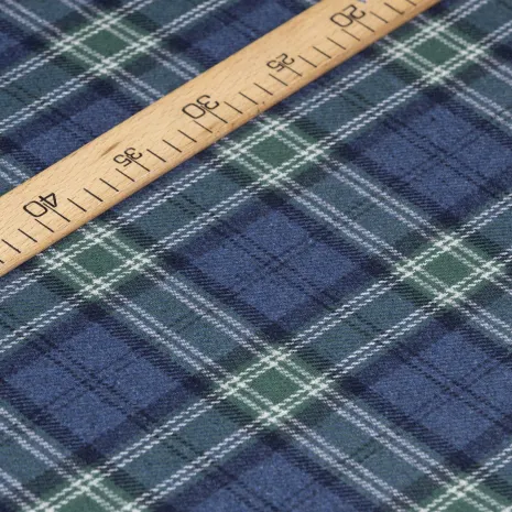 Yeşil Çizgili Mavi Yün Ekose