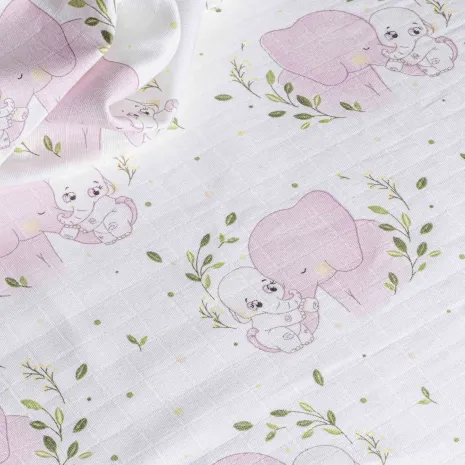 Tek Kat Pembe Fil Desenli Müslin