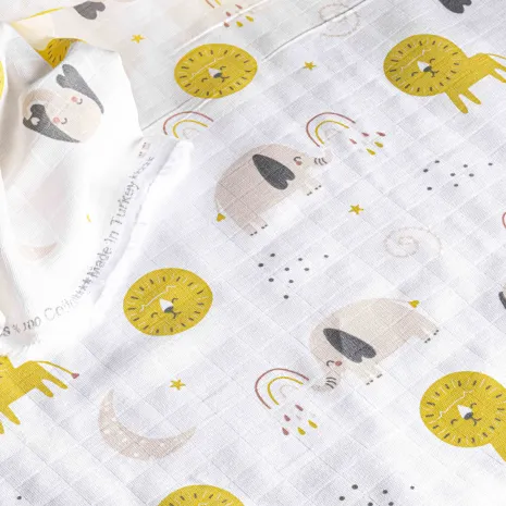 Tek Kat Aslan Desenli Müslin