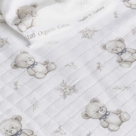 Tek Kat Gri Ayıcık Desenli Müslin