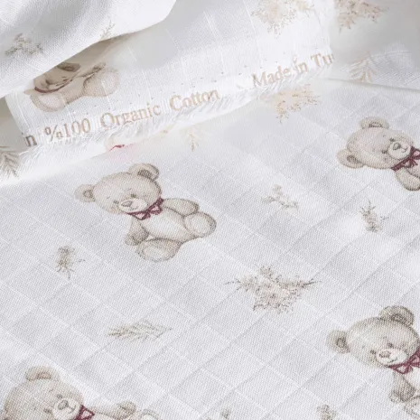 Tek Kat Kırmızı Ayıcık Desenli Müslin