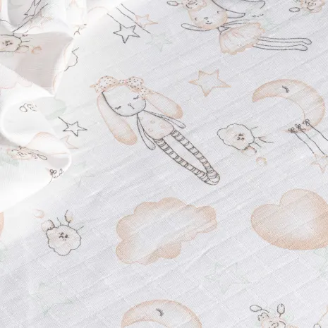 Tek Kat Peluş Tavşan Desenli Müslin