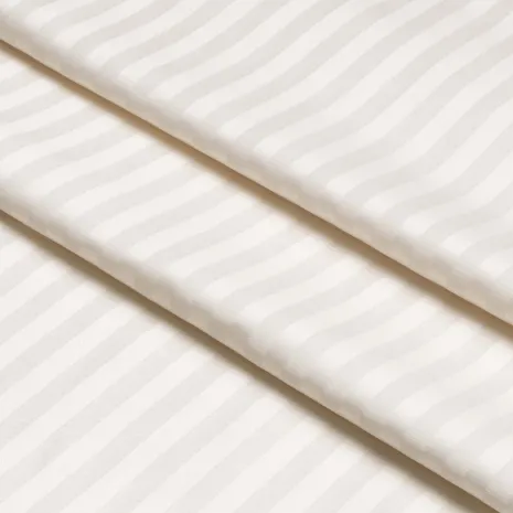 Krem Çizgili Pamuk Saten