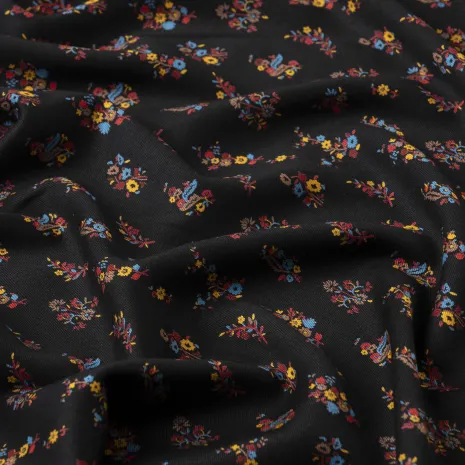 Çiçek Demetli Siyah Kaşmir Viskon