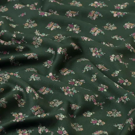 Çiçek Demetli Yeşil Kaşmir Viskon