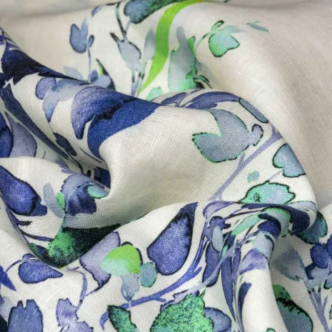 Eteği Sulu Mavi Çiçekli Keten