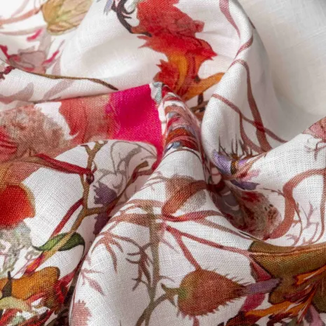 Eteği Sulu Ruby Çiçekli Keten