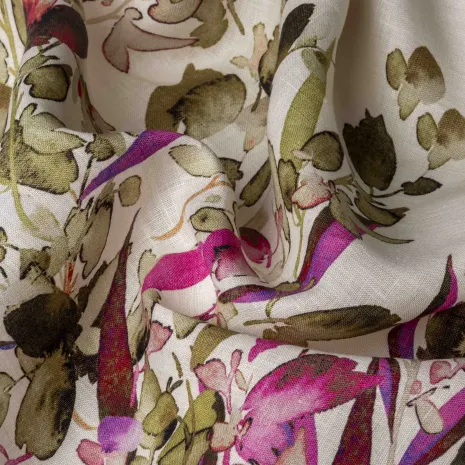 Eteği Sulu Pembe Çiçekli Keten