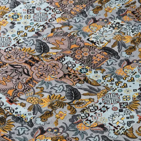 Etnik Desenli Karışık Renkli Viskon Empirme Kumaş