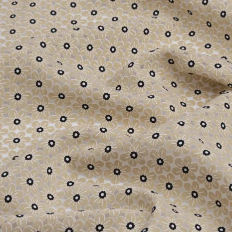 İpeker Yakma Kumaş – Bej Siyah Çiçek Desenli