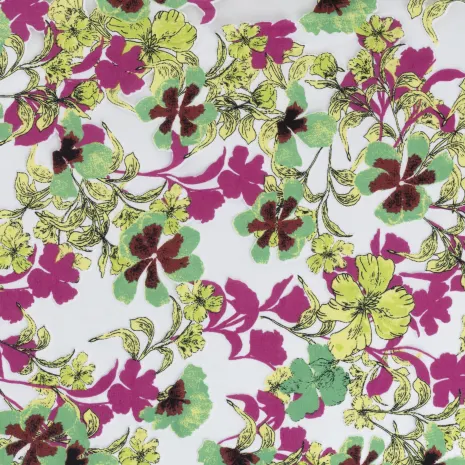 İpeker Yakma Kumaş – Pembe Sarı Çiçek Desenli