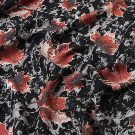 Kırmızı Sonbahar Yaprak Desen Kaşmir Viskon