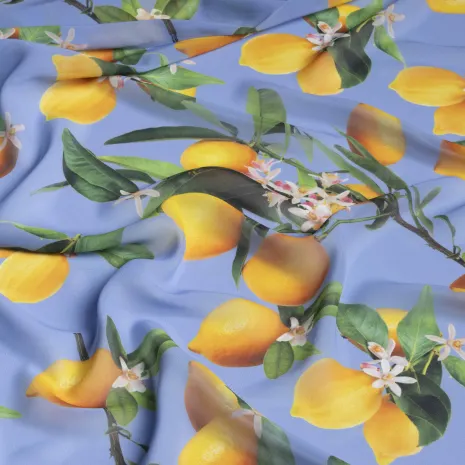 Mavi Limon Çiçeği Şifon Kumaş