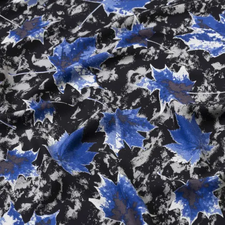 Mavi Sonbahar Yaprak Desen Kaşmir Viskon