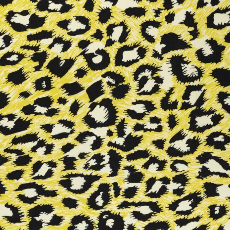 Sarı Leopar Desenli Viskon Empirme Kumaş