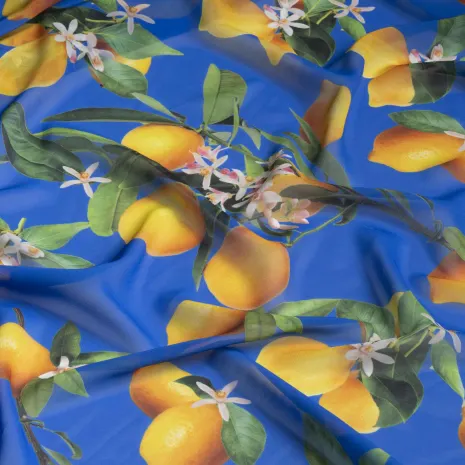 Saks Mavisi Limon Çiçeği Şifon Kumaş