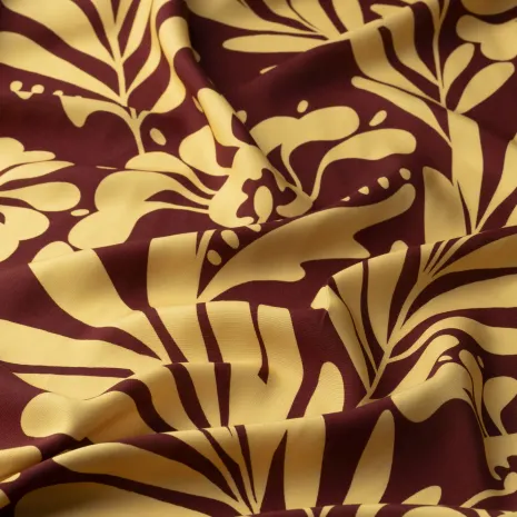 Kiremit Zemin Çiçek Desenli Viskon Empirme Kumaş