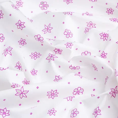 Beyaz Pembe Çiçek Baskılı Poplin Kumaş