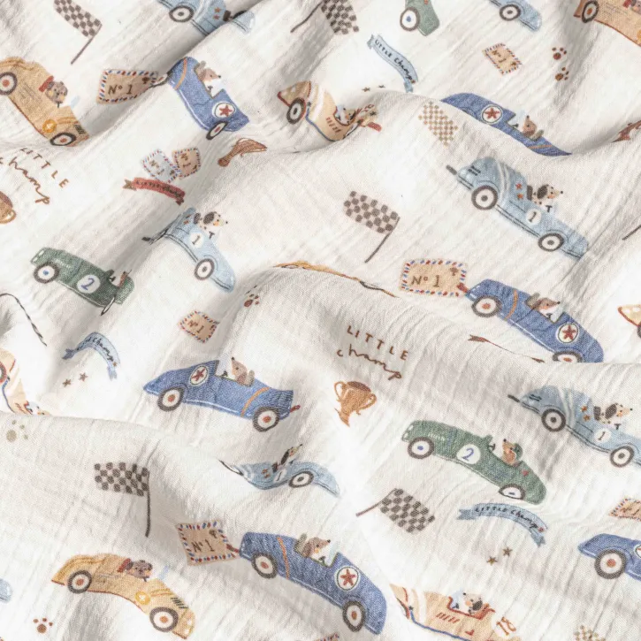 Yarış Arabası Desenli Bebek Müslin