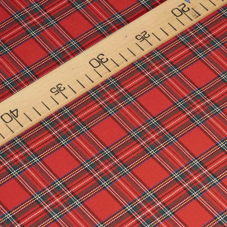 Kırmızı Çizgili Ekose Gabardin