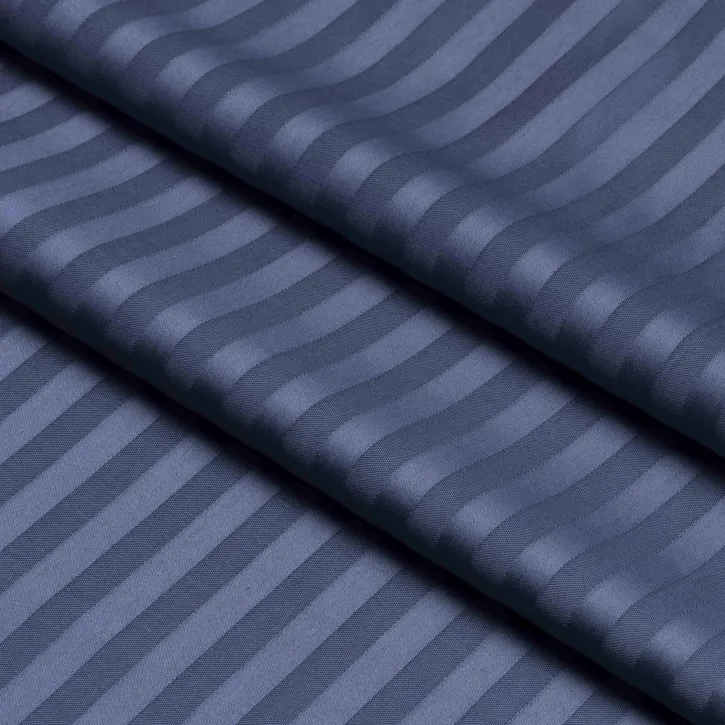 İndigo Çizgili Pamuk Saten