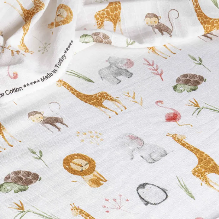 Tek Kat Hayvan Desenli Müslin