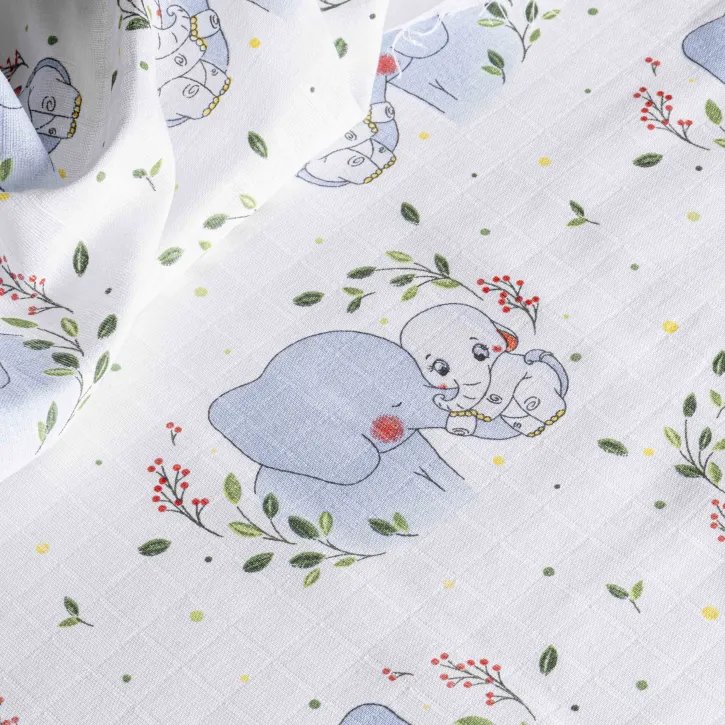 Tek Kat Mavi Fil Desenli Müslin