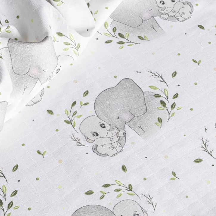 Tek Kat Gri Fil Desenli Müslin