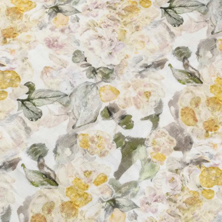 Sarı Çiçekli Batik Desen Keten