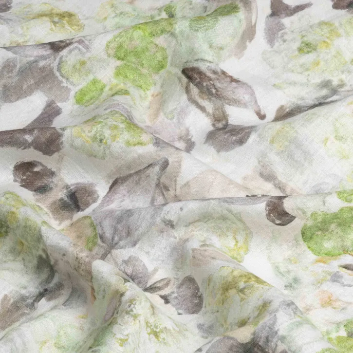Yeşil Çiçekli Batik Desen Keten