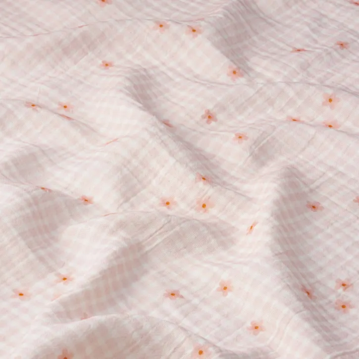 Pembe Kareli Çiçekli Bebek Müslin