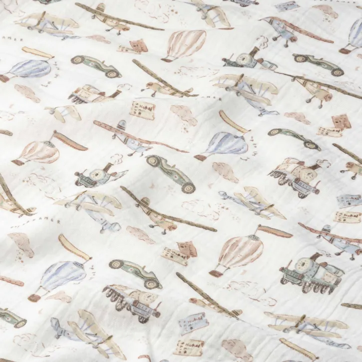 Uçak ve Araba Desenli Bebek Müslin