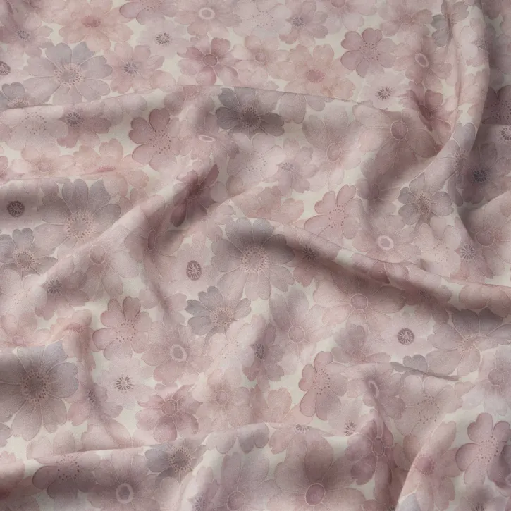 Pembe Çiçek Desen İpek Viskon