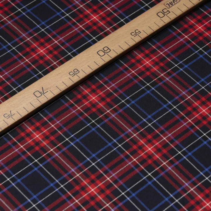 Beyaz Çizgili Kırmızı-Lacivert Ekose Gabardin