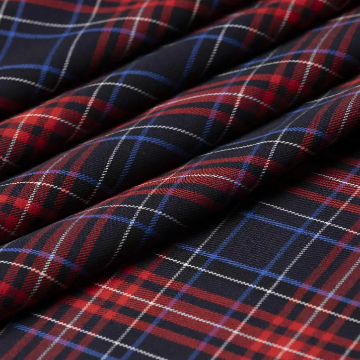 Beyaz Çizgili Kırmızı-Lacivert Ekose Gabardin