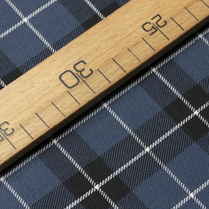 Beyaz Çizgili Mavi Ekose Gabardin