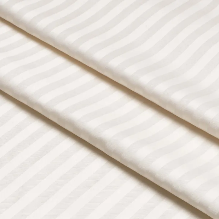 Krem Çizgili Pamuk Saten